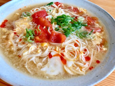 そろそろにゅうめんに！☆お素麺でトマ玉麺